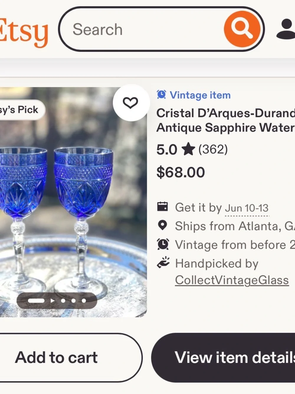 Cobalt Blue Cut-Glass Wine Goblets – Set of 2